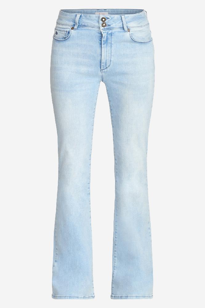 Flared jeans 5-pocket met klep achterzak.