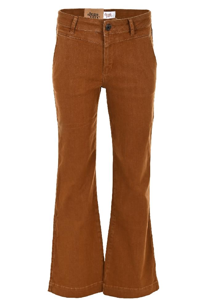 Wide leg V-front jeans met steekzakken voor en pastelzakken achter.