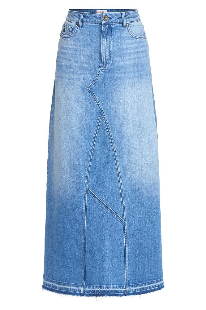 5-pocket long wide denim skirt